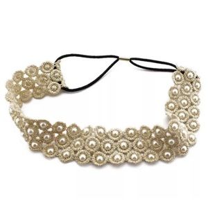 One size lace Pearl cream color boho  headband